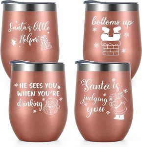 Ensemble de seau à vin en acier inoxydable père noël 4 cadeaux de noël <span class=keywords><strong>pour</strong></span> collègues soeurs et amis fête idées cadeaux de vacances - Product Image 1