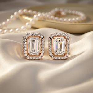 Pendientes de Diamantes Cultivados en Laboratorio con Corte Esmeralda y Halo Flotante, Oro Blanco Sólido de 10K, 14K, 18K, 1.72ctw, Joyería Fina para Mujer - Product Image 1