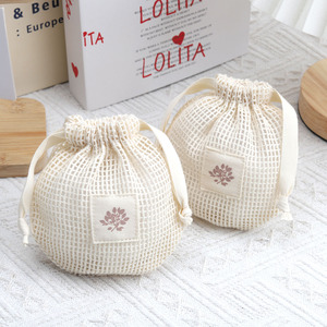 New Design High Quality Promotion Custom Logo Printed Cotton Mesh <b>Drawstring</b> Bag Soap storage Cotton Mesh <b>Pouch</b> - Product Image 1