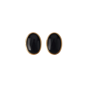 Fashion <b>Stud</b> <b>Earrings</b> 316L Stainless Steel PVD Gold Plating Sustainable Resistant Oval Shape <b>Black</b> Color - Product Image 2