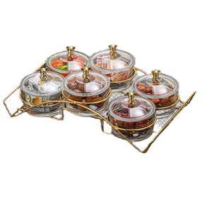 Fruit Platter With Lid 6 Compartment Round Glass Storage Tray For Snacks And Dried Fruits Home <b>Kitchen</b> Use - Product Image 1