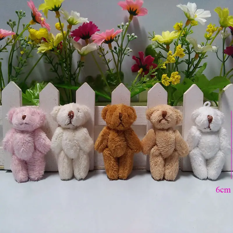 Wholesale 6CM Mini Joint Teddy Bear Stuffed Plush Pendant Doll Hands Feet Movable DIY Handmade Material Toy