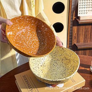 Bol en céramique fait main, motif éclaboussures d'encre, compatible micro-ondes, pour la maison, la salle à manger, les fruits, les salades, le brunch, assiette creuse de forme irrégulière - Product Image 2