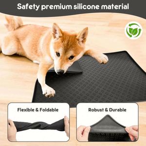 Modern Square Silicone Pet Placemat Raised Edges Waterproof Slip-Resistant BPA Free Eco-Friendly for <b>Dog</b> Feeding <b>Bowls</b> All - Product Image 4