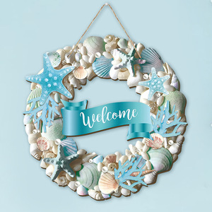 Insegna di benvenuto in legno con stampa 2D a tema mare, spiaggia estiva, decorazione da parete o da porta, pannello piatto in legno per decorazione costiera - Product Image 4