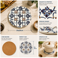Sous-plat en céramique personnalisé Ø20cm, écologique, antidérapant, résistant à la chaleur, style bohème, pour cuisine, impression UV, OEM