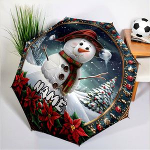 Parapluie pliant personnalisé avec nom de Noël et bonhomme de neige, 1 pièce, cadeau de vacances personnalisé, impression UV, commande unique, Guarda Chuva Personalizado - Product Image 2