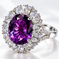 Bague ovale personnalisée en améthyste avec halo de pierres, bijoux fins, fabricant OEM, marque, argent sterling 925, anniversaire