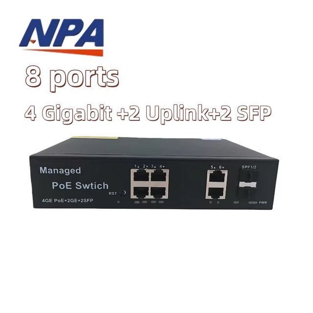 Gigabit Web Managed PoE Switch 4 Port + 2 SFP + 2 SFP 10/100/1000Mbps 22Gbps QoS Stackable in Stock for IP Camera CCTV