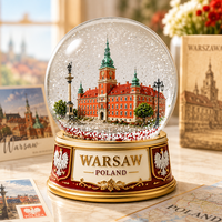 Globe à neige en résine de Varsovie, Pologne, avec le château royal et la colonne de Sigismund, globe à eau en cristal, aigle polonais, souvenir touristique, décoration d'intérieur, cadeau