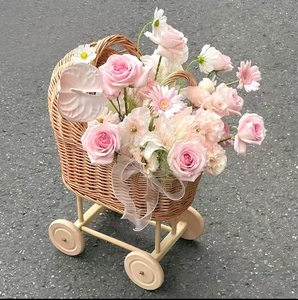 Cesto Grande in Salice Fatto a Mano per Decorazioni Floreali, Cesto da Bagno per Neonati, Carrello della Spesa in Salice con Ruote, Rattan Naturale - Product Image 2
