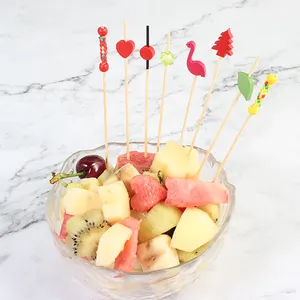 Accept Custom Fruit Bamboo Stick Wholesale Bamboo Exquisite Fruit Stick Skewer Barbecue Fruit Toothpicks Paddle Pick Skewer