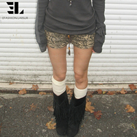 Celana Pendek Wanita LARSUR Custom Factory Motif Leopard, Model Jorts, Distressed Washed, Musim Panas, Model Crop