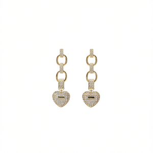 Orecchini Pendenti a Forma di Cuore con Cristalli Incastonati per Donne, Stile Francese, Accessori per Uso Quotidiano e Feste - Product Image 1