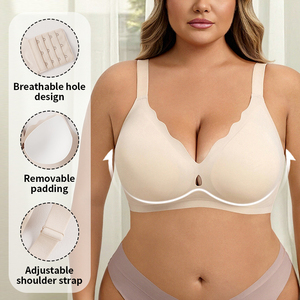 女性用プラスサイズプッシュアップ通気性ブラジャー XL～6XL シームレスウェーブデザイン ワイヤーなしサポート たるみ防止セクシーランジェリー - Product Image 2