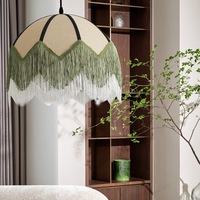 Abajur saçaklı Modern Stil Tekstil El Sanatları Uzun Orta Boy Çift Katmanlı Şemsiye Püsküllü Sarkıt Sıcak Beyaz LED Kısılabilir Işık Yeşil 3 Yıl Garantili