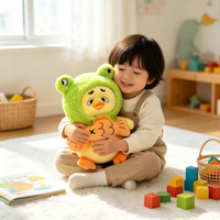 Peluche Canard à Capuche Kawaii, Poupée Canard Jaune Douce et Rembourrée avec Panneau pour Machine à Griffes et Cadeau pour Enfants, Peluche Personnalisée OEM