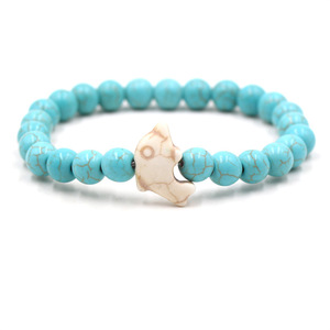 Creativo forma di delfino occhio di tigre perline di pietra braccialetto corda elastica regolabile delfino braccialetto di perline turchese naturale - Product Image 5