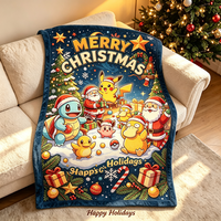 Couverture personnalisée de luxe douce et moelleuse, impression personnalisée, motif de dessin animé, couverture Pikachu, couverture de Noël de marque, taille king