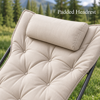 Chaise pliante de camping rembourrée, chaise longue d'extérieur avec porte-gobelet et appui-tête pour patio et plage
