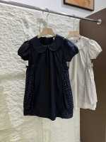Robe d'été 2026 pour filles, col Peter Pan, manches bouffantes, à pois, avec cordon de serrage latéral, coupe ample, style princesse, vente en gros OEM