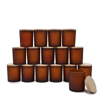 Mini grands bocaux à bougies en verre vides réutilisables de 7oz ambre noir givre mat clair brillant avec couvercles en bois