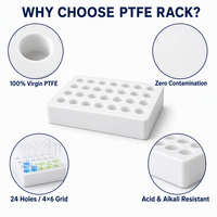 Support pour tubes à essai en PTFE 100 % vierge pour récipients de digestion par micro-ondes - 24 trous, zéro contamination, OEM personnalisé