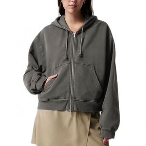 Sweat à capuche personnalisé Washed Boxy Heavyweight pour femmes Sweat à capuche à épaules tombantes 400 Gsm Sweat à capuche zippé - Product Image 1
