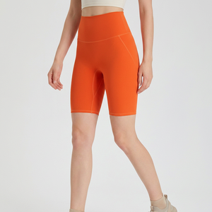 Shorts d'entraînement mi-cuisses pour femmes en tissu lisse couleur chair, haute élasticité, effet galbant, pour gym, danse, cyclisme, OEM ODM - Product Image 2