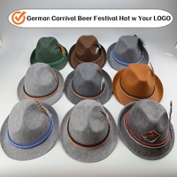 HLC Özel Oktoberfest Promosyon Şapkası Üç Renkli İp Alman Karnaval Bira Festivali Şapkası Tüylerle Süslenmiş Parti Dekorasyonu İçin