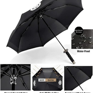 Samurai Sword Katana Folding Umbrella Japan Wood & Fiberglass Classic Giveaways Logo Black Coated Metal <b>Frame</b> Three-Folding - Product Image 3