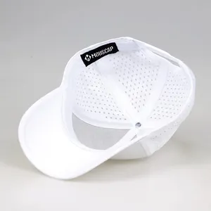 Custom Printed Logo 6 Panel Fitted Laser Hole Perforated Waterproof Cap Breathable Quick Dry Tennis Cap Hat