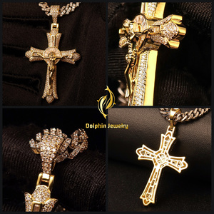 Bijoux fins en <span class=keywords><strong>argent</strong></span> sterling 925, pierres moissanite baguette, pendentif croix classique, pendentif Jésus, pour homme et femme, religieux - Product Image 3