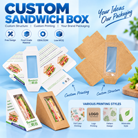Boîtes à sandwich en carton ondulé personnalisées imprimées, les plus vendues, avec fenêtre, auto-érectables, jetables pour la livraison à emporter