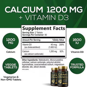 D3 vitamini ile vejetaryen kalsiyum takviyesi karbonat kalsiyum çiğneme hapları kalsiyum Tablet - Product Image 2