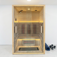 Sauna infrarouge lointain hybride bois-carbone pour 2-3 personnes, avec lumière rouge, pour usage intérieur et chauffage par infrarouge lointain