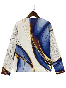 Pull en maille respirant pour femme, imprimé abstrait, col en V, manches longues, maille ajourée, 100 % polyester, style artistique, collection 2026 - Product Image 5