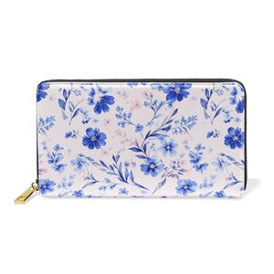 Cartera con Cierre de Cremallera y Estampado Floral Azul Acuarela, Bolso de Mano Romántico de Cuero Vegano Rosa Pálido con 12 Ranuras para Tarjetas para Mujer - Product Image 3