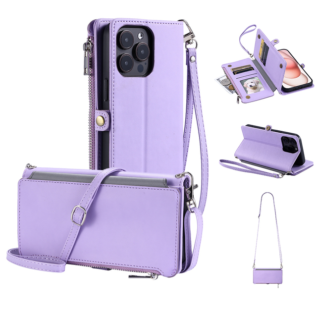 Business Luxury PU Leather Crossbody Purse Phone Case with Zipper Pocket Compatible for iPhone 16 Pro Max