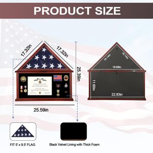 <span class=keywords><strong>Vitrine</strong></span> en bois massif avec <span class=keywords><strong>verre</strong></span> trempé - Boîte à drapeau en acajou pour drapeau plié de 5'x9.5' et support pour certificat - Product Image 2