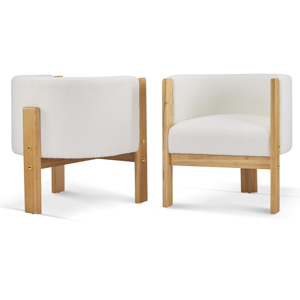 Upholstered Dining Chairs <b>Set</b> of 2, Natural Rubber Wood Frame and <b>White</b> Boucle Fabric - Product Image 3