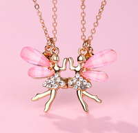 Ensemble de colliers pour 2, pendentif assorti pour meilleures amies avec ailes scintillantes roses en strass, bijoux pour femmes, cadeau pour filles
