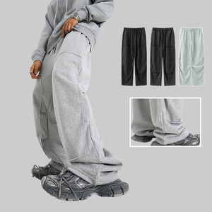Pantalons de survêtement amples à jambes droites pour hommes, de haute qualité, en tissu French Terry, surdimensionnés, décontractés, streetwear, avec empiècements, lavés - Product Image 1