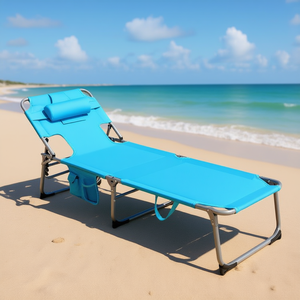 Silla de Playa Plegable Azul con Marco de Aleación de Aluminio, Tela Oxford, Cama de Camping para Exteriores con Almohada y Bolsa de Transporte - Product Image 2