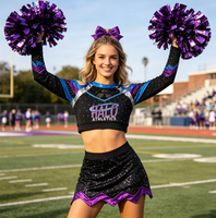 Uniforme de pom-pom girl très demandé, sur mesure, prix d'usine, service de conception gratuit, vêtements d'équipe de haute qualité