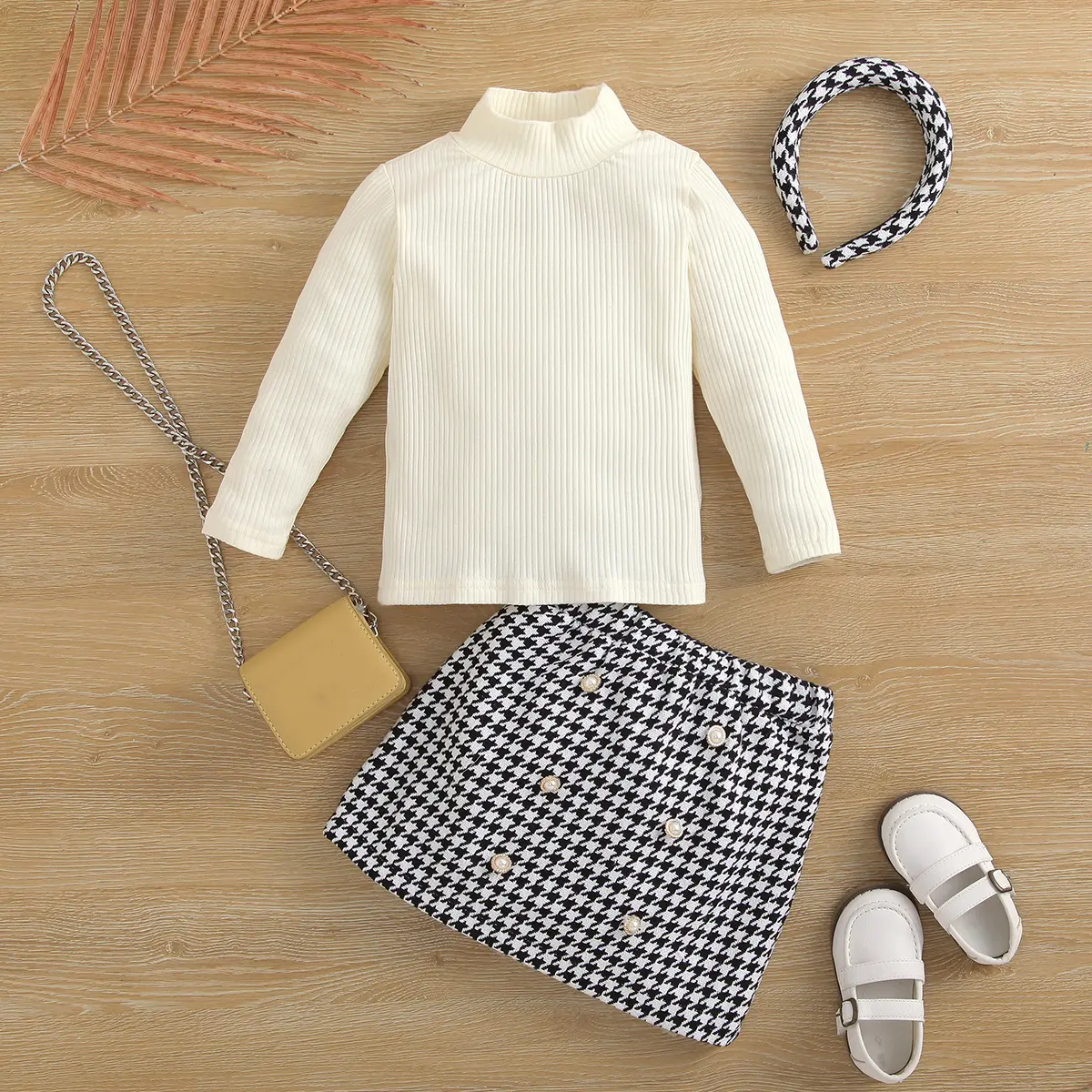 Осень 2021, комплект одежды для маленьких девочек, милая белая однотонная полосатая водолазка, Базовая рубашка + клетчатая юбка на пуговицах, комплект из 2 предметов