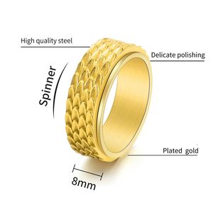 クールステンレススネークドラゴンスケールスピナーフィジェットリングドラゴンスケール不安リング男性用クラシックメンズリングパーティー用 - Product Image 5