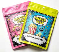 Sachet personnalisé imprimé à trois soudures avec fermeture éclair et trou de suspension, en Mylar holographique, qualité alimentaire, pour salades, bonbons, snacks