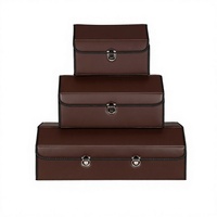 Boîte de rangement de luxe moderne pour voiture, 30 pouces, en cuir PU, pliable, organisateur de coffre avec couvercle, 3 compartiments