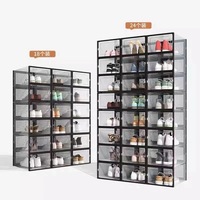 Boîte à chaussures transparente pour rangement domestique avec couvercle, en plastique épaissi, meuble à chaussures multicouche, étagère à chaussures empilable transparente